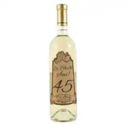 Vin alb 750 ml "45 La multi ani! Cu drag" cu eticheta personalizata din pluta