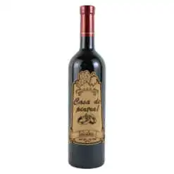 Vin rosu 750 ml "Casa de piatra! Felicitari!" cu eticheta personalizata din pluta