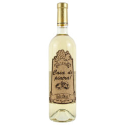 Vin alb 750 ml "Casa de piatra! Felicitari!" cu eticheta personalizata din pluta