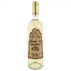 Vin alb 750 ml "Casa de piatra! Felicitari!" cu eticheta personalizata din pluta
