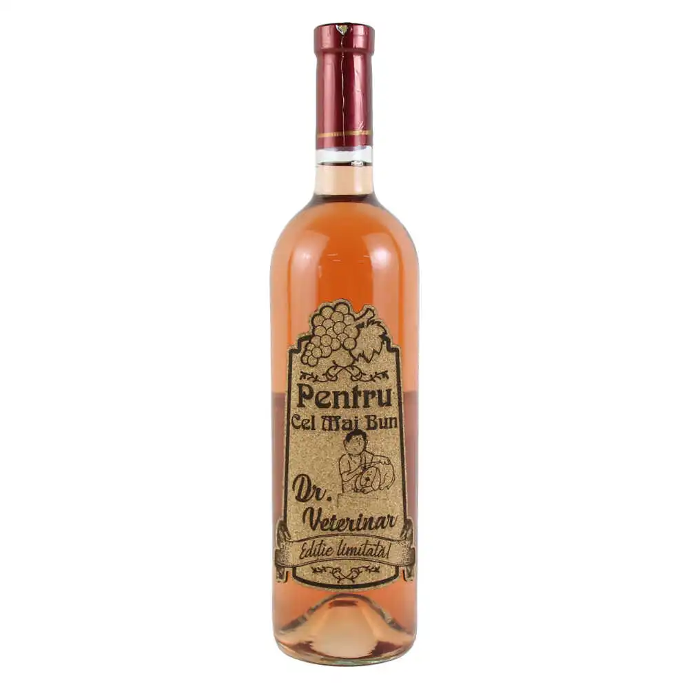 Vin rose 750 ml "Pentru cel mai bun Dr. Veterinar" cu eticheta personalizata din pluta Vin rose 750 ml "Pentru cel mai bun Dr. Veterinar" cu eticheta personalizata din pluta