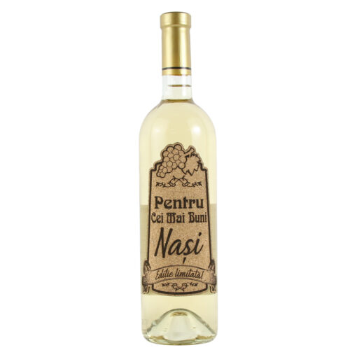 Vin alb 750 ml "Nasi pentru o zi...." cu eticheta personalizata din pluta