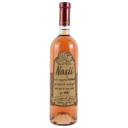 Vin rose 0.75l "Nasii sunt singura Familie..." cu eticheta personalizata din pluta