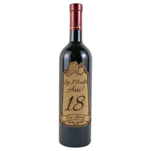 Vin rosu 0.75l "18 La multi ani! cu drag" cu eticheta personalizata din pluta