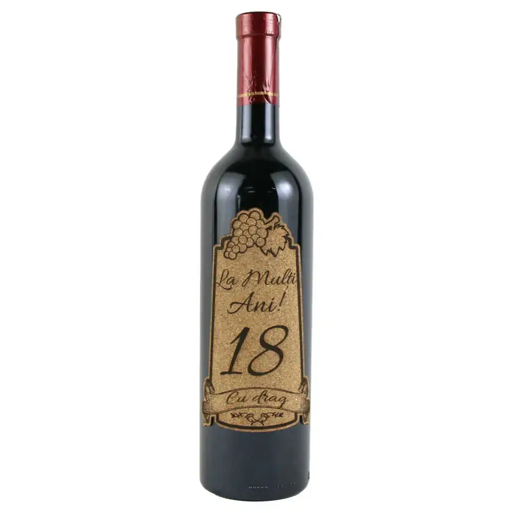 Vin rosu 750 ml "18 La multi ani! cu drag" cu eticheta personalizata din pluta Vin rosu 750 ml "18 La multi ani! cu drag" cu eticheta personalizata din pluta