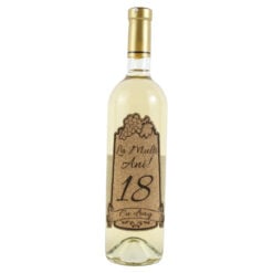 Vin alb 0.75l "18 La multi ani! cu drag" cu eticheta personalizata din pluta