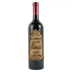 Vin rosu 750 ml "Va multumim ca sunteti Finii nostri!" cu eticheta personalizata din pluta