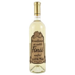 Vin alb 750 ml "Va multumim ca sunteti Finii nostri!" cu eticheta personalizata din pluta