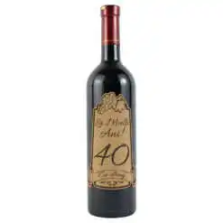 Vin rosu 750 ml "40 La multi ani! Cu drag" cu eticheta personalizata din pluta