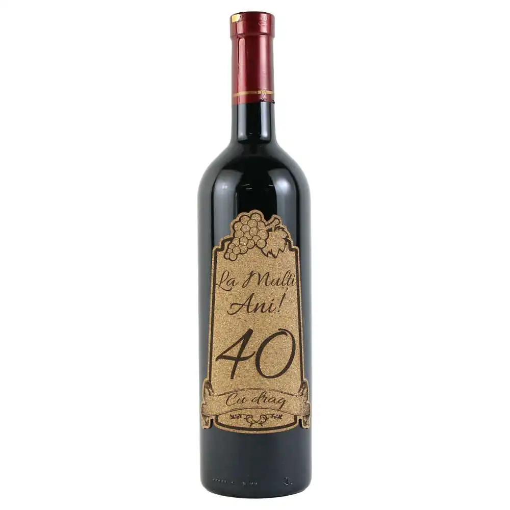 Vin rosu 750 ml "40 La multi ani! Cu drag" cu eticheta personalizata din pluta