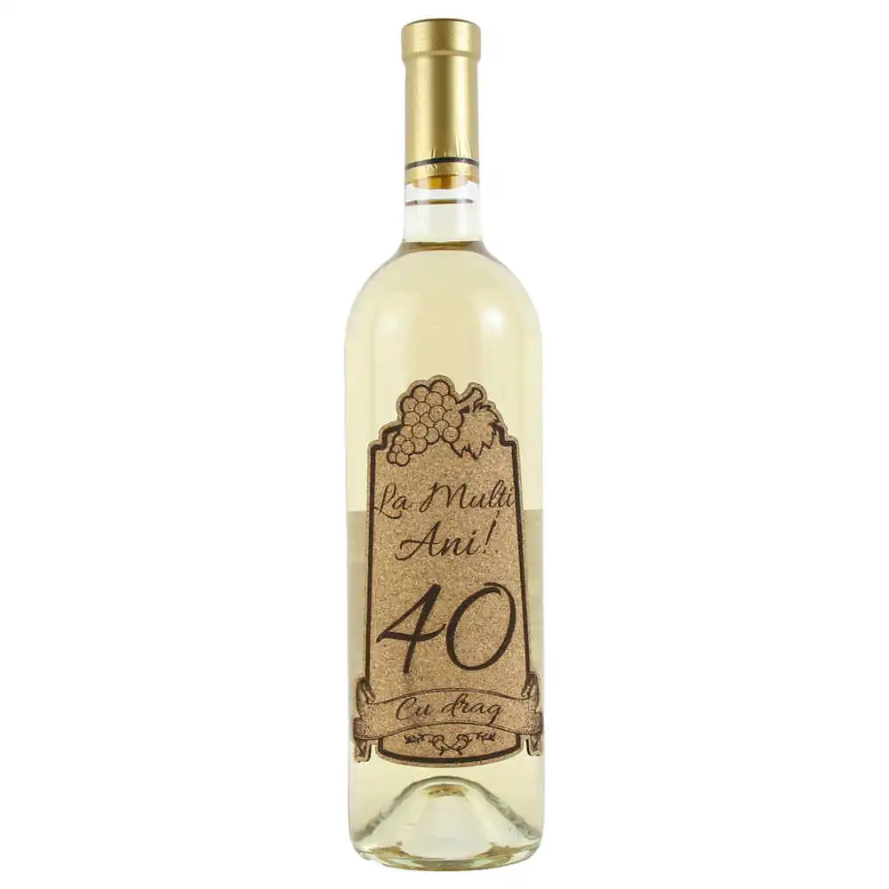Vin alb 750 ml "40 La multi ani! Cu drag" cu eticheta personalizata din pluta