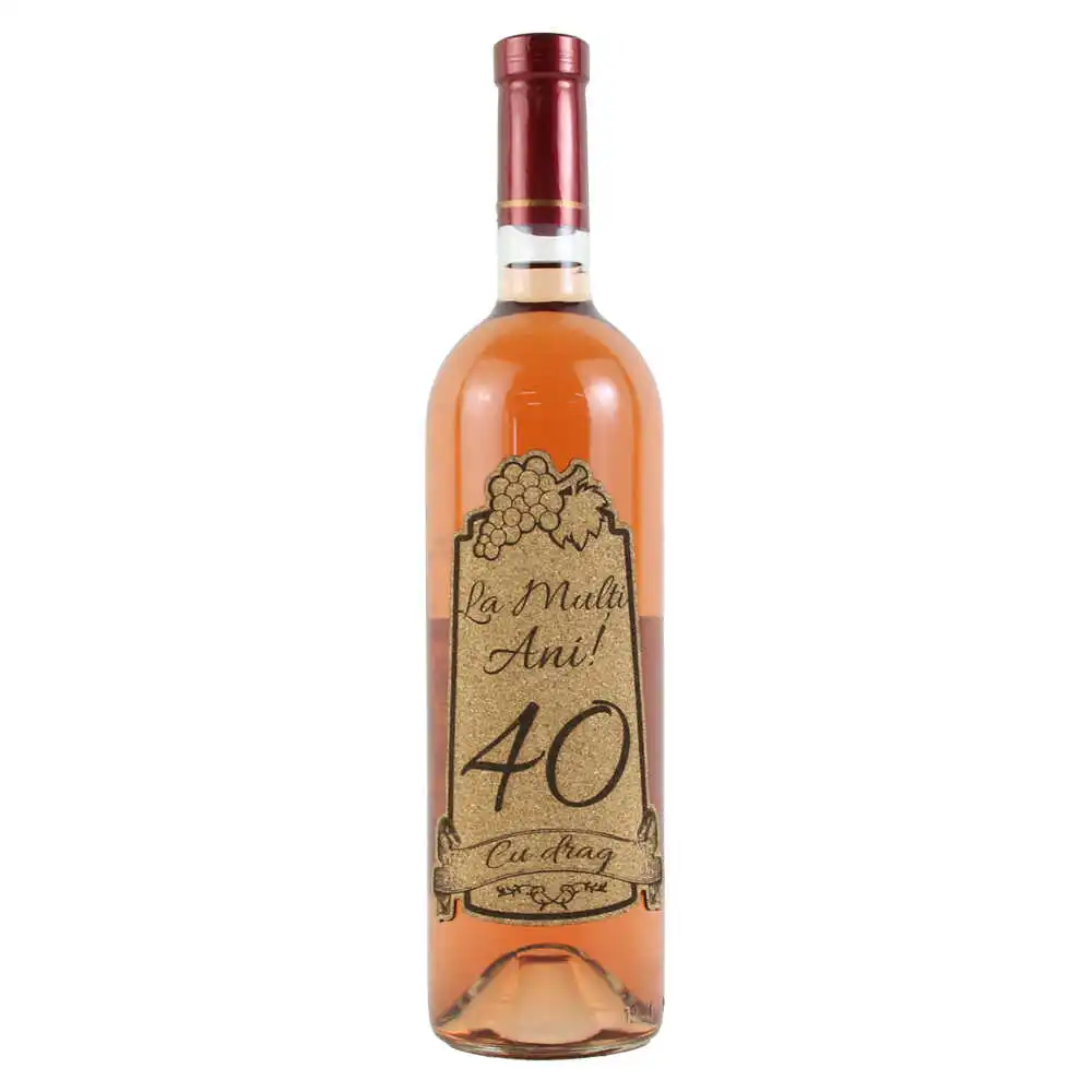 Vin rose 750 ml "40 La multi ani! Cu drag" cu eticheta personalizata din pluta Vin rose 750 ml "40 La multi ani! Cu drag" cu eticheta personalizata din pluta