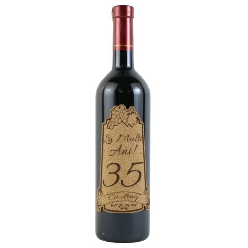 Vin rosu 750 ml "35 La multi ani! Cu drag" cu eticheta personalizata din pluta
