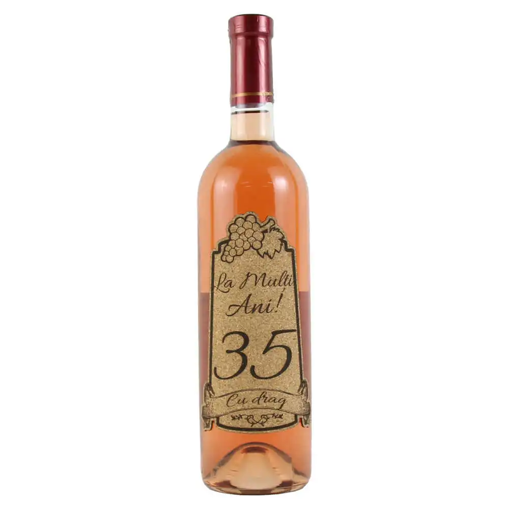 Vin rose 750 ml "35 La multi ani! Cu drag" cu eticheta personalizata din pluta Vin rose 750 ml "35 La multi ani! Cu drag" cu eticheta personalizata din pluta
