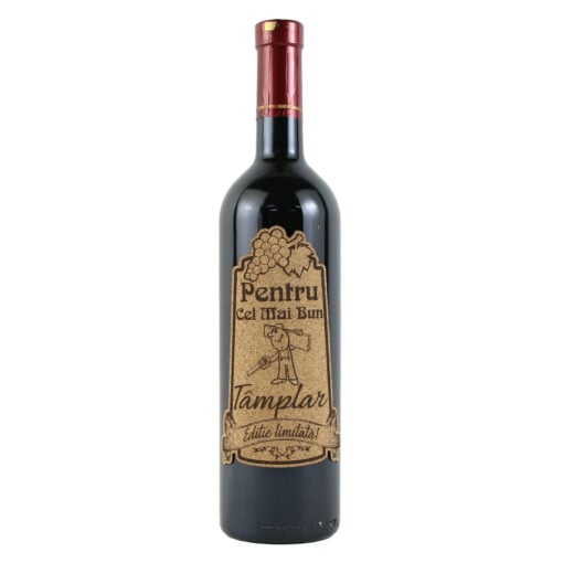 Vin rosu 750 ml "Pentru cel mai bun Tamplar" cu eticheta personalizata din pluta