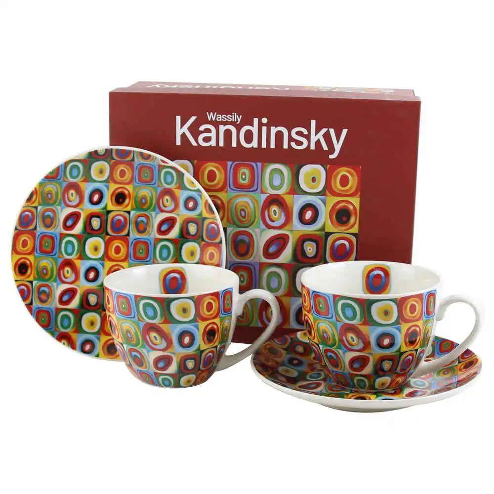 Set 2 cesti cu farfurii din portelan 270 ml "Squares with Circles" de W. Kandinsky Set 2 cesti cu farfurii din portelan 270 ml "Squares with Circles" de W. Kandinsky