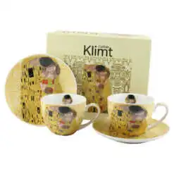 Set 2 cesti cu farfurii din portelan 270 ml "The Kiss" de Gustav Klimt