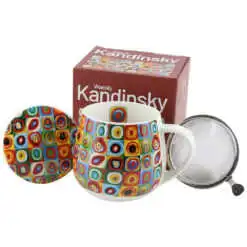 Cana portelan cu infuzor metalic si capac 430 ml "Squares with Circles" de W. Kandinsky