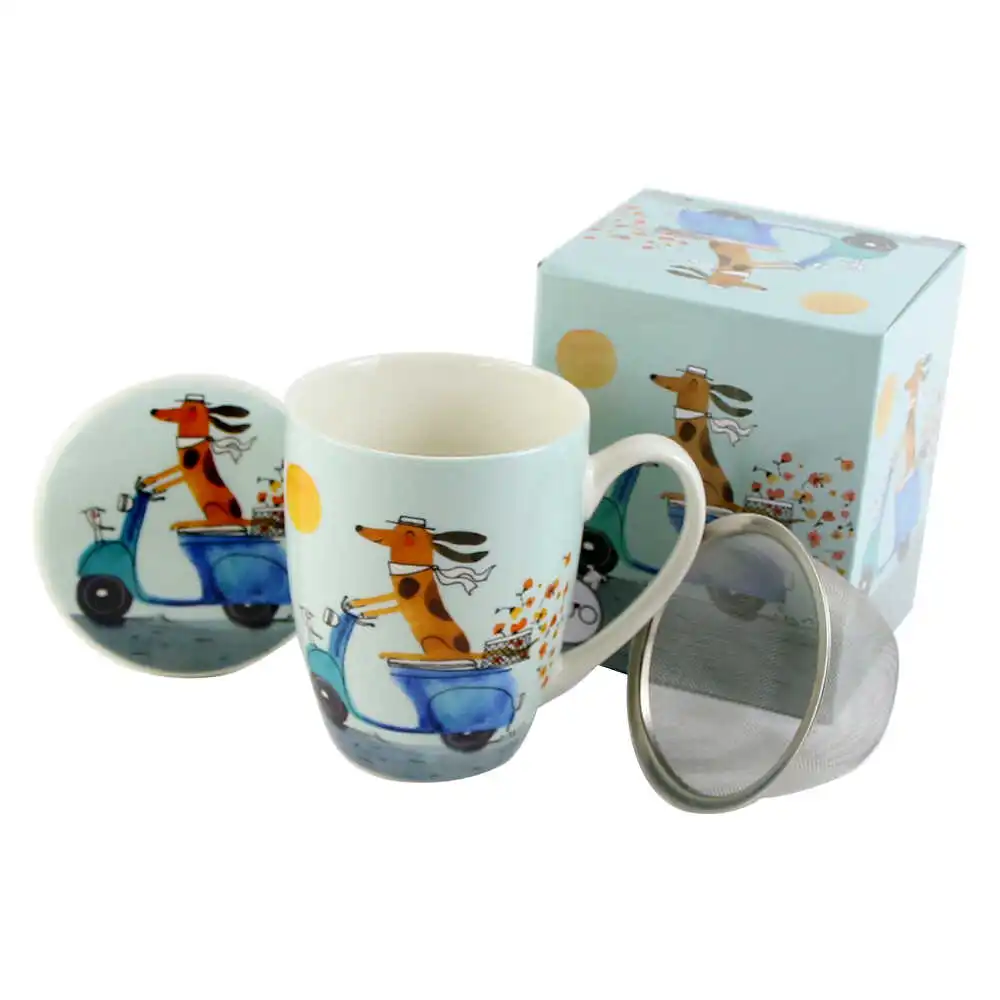 Cana portelan cu infuzor metalic si capac 360 ml "Dogs World Cana portelan cu infuzor metalic si capac 360 ml "Dogs World