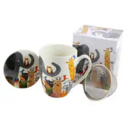 Cana portelan cu infuzor metalic si capac 360 ml "Animals"