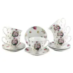 Set 6 cesti cu farfurii din portelan 250 ml "Basket of Flowers-Peonies"