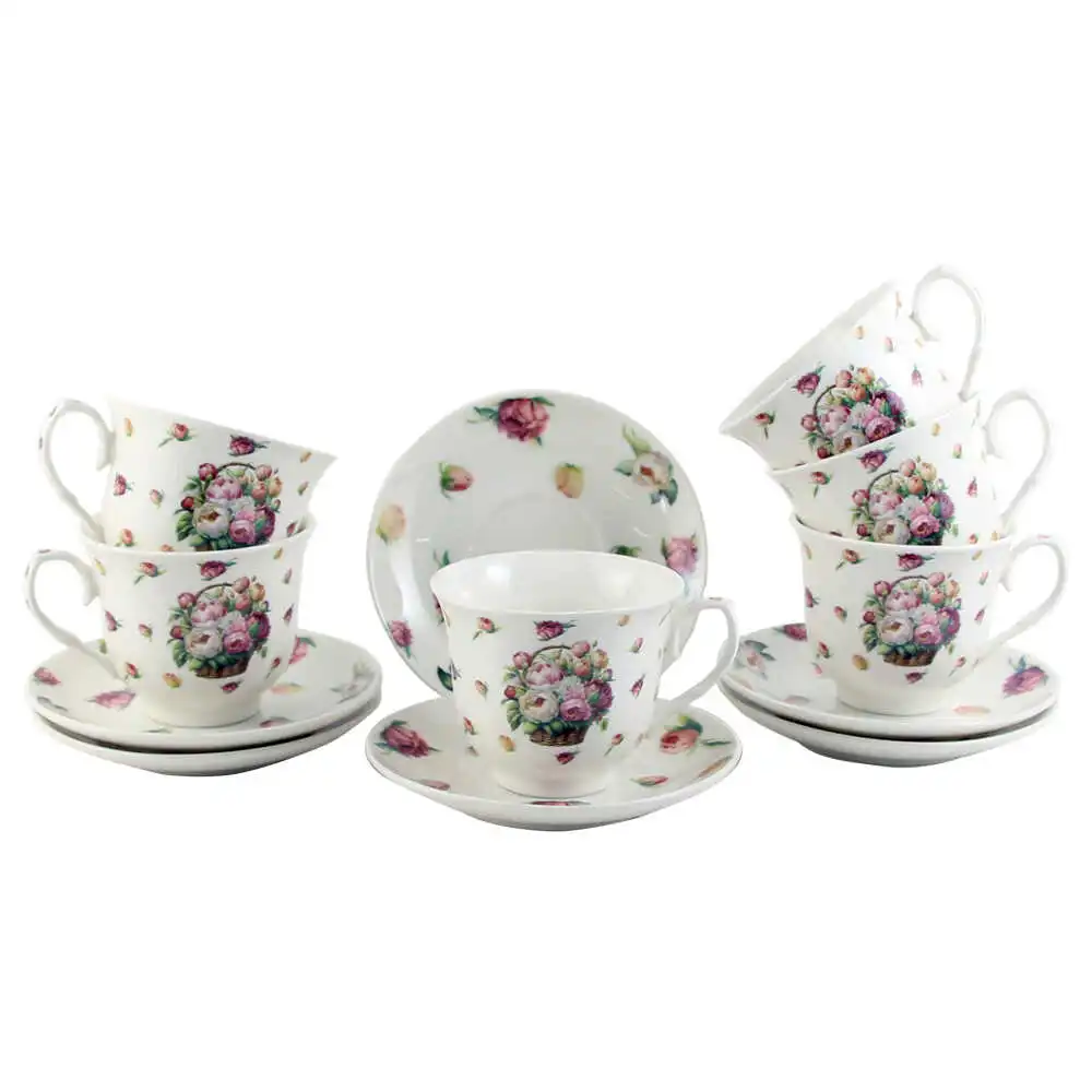 Set 6 cesti cu farfurii din portelan 250 ml "Basket of Flowers-Peonies" Set 6 cesti cu farfurii din portelan 250 ml "Basket of Flowers-Peonies"
