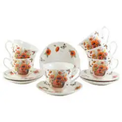 Set 6 cesti cu farfurii din portelan 250 ml "Basket of Flowers-Poppies"