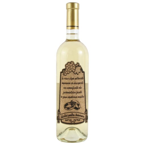 Vin alb 750 ml "Felicitari pentru aniversare casatoriei" cu eticheta personalizata din pluta