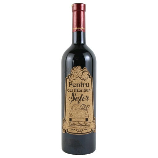 Vin rosu 750 ml "Pentru cel mai bun Sofer" cu eticheta personalizata din pluta