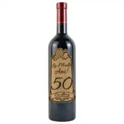 Vin rosu 750 ml "50 La multi ani! Cu drag" cu eticheta personalizata din pluta