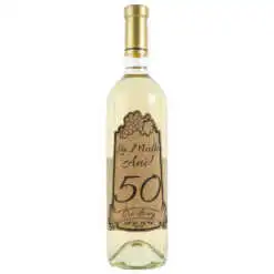 Vin alb 750 ml "50 La multi ani! Cu drag" cu eticheta personalizata din pluta