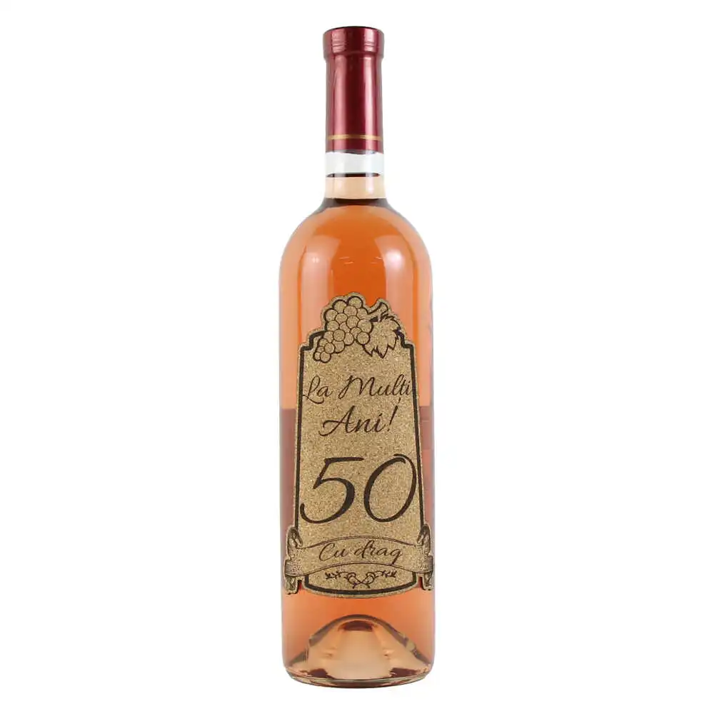 Vin rose 750 ml "50 La multi ani! Cu drag" cu eticheta personalizata din pluta Vin rose 750 ml "50 La multi ani! Cu drag" cu eticheta personalizata din pluta