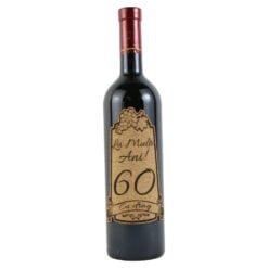 Vin rosu 750 ml "60 La multi ani! Cu drag" cu eticheta personalizata din pluta