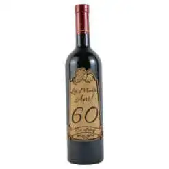 Vin rosu 750 ml "60 La multi ani! Cu drag" cu eticheta personalizata din pluta