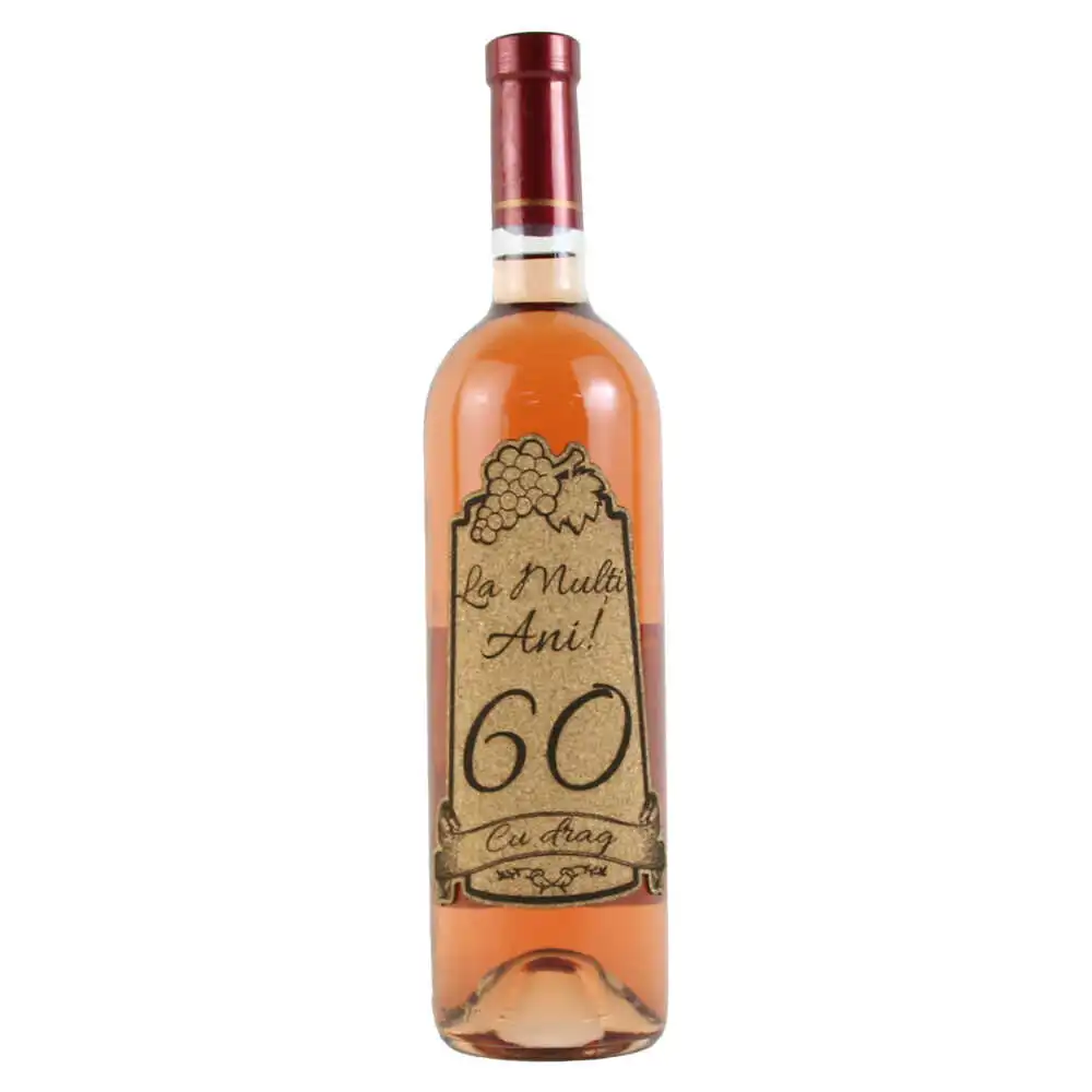 Vin rose 750 ml "60 La multi ani! Cu drag" cu eticheta personalizata din pluta Vin rose 750 ml "60 La multi ani! Cu drag" cu eticheta personalizata din pluta