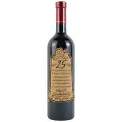 Vin rosu 750 ml "25  Aniversare fericita!" cu eticheta personalizata din pluta