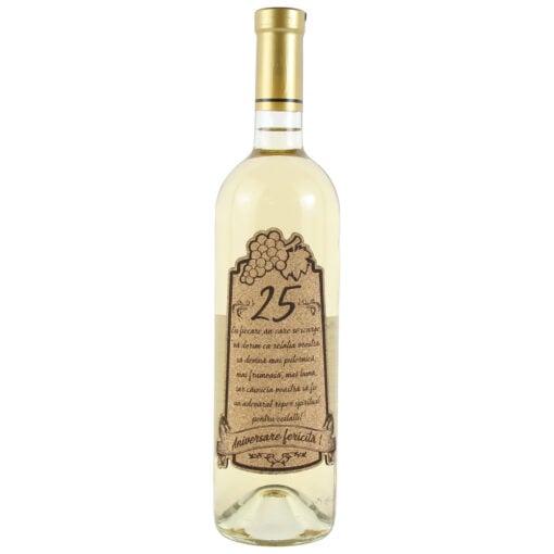 Vin alb 750 ml "25  Aniversare fericita!" cu eticheta personalizata din pluta