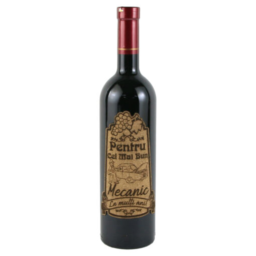Vin rosu 750 ml "Pentru cel mai bun Mecanic" cu eticheta personalizata din pluta