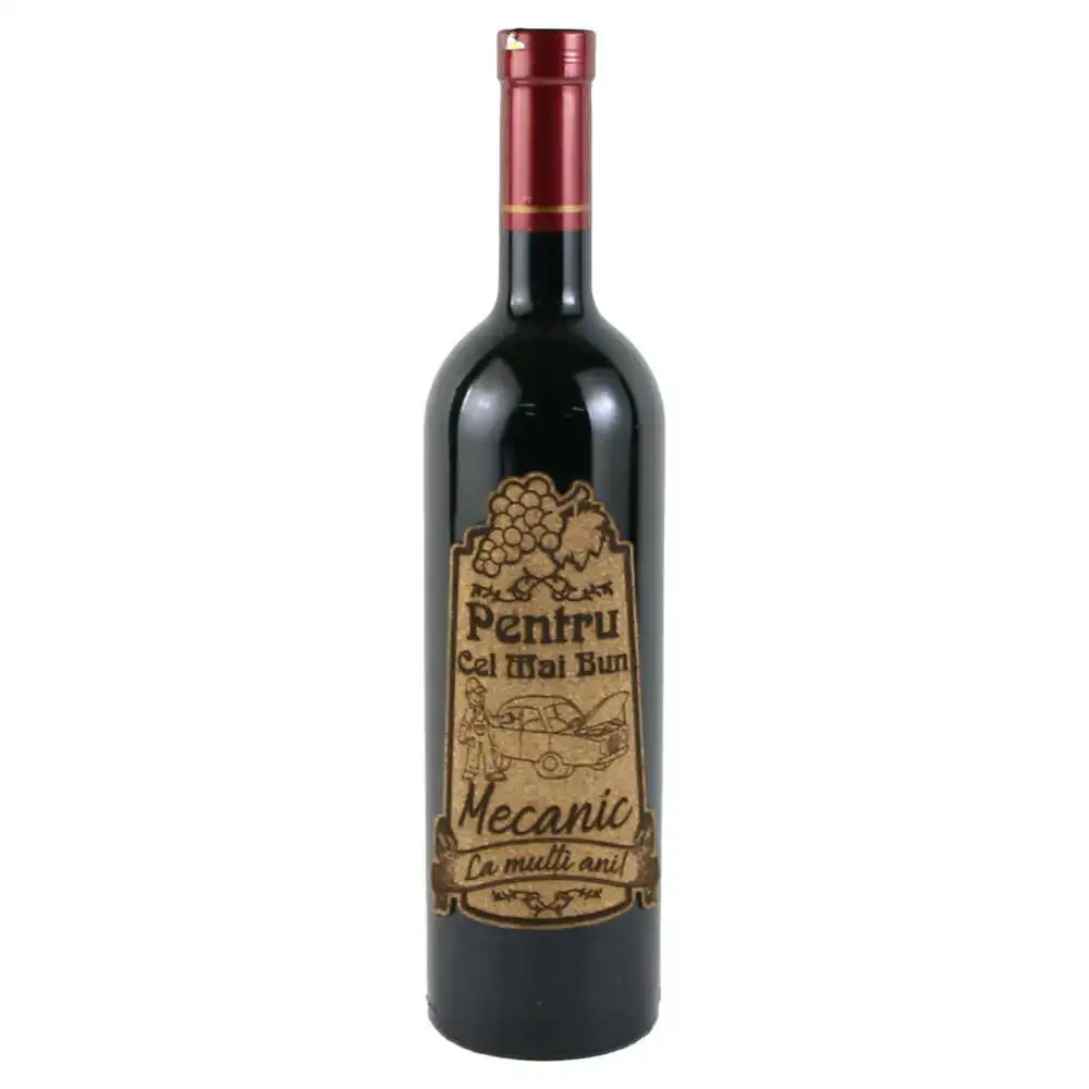 Vin rosu 750 ml "Pentru cel mai bun Mecanic" cu eticheta personalizata din pluta