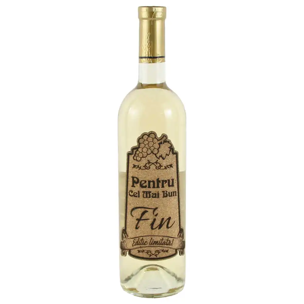 Vin alb 750 ml "Pentru cel mai bun Fin" cu eticheta personalizata din pluta Vin alb 750 ml "Pentru cel mai bun Fin" cu eticheta personalizata din pluta