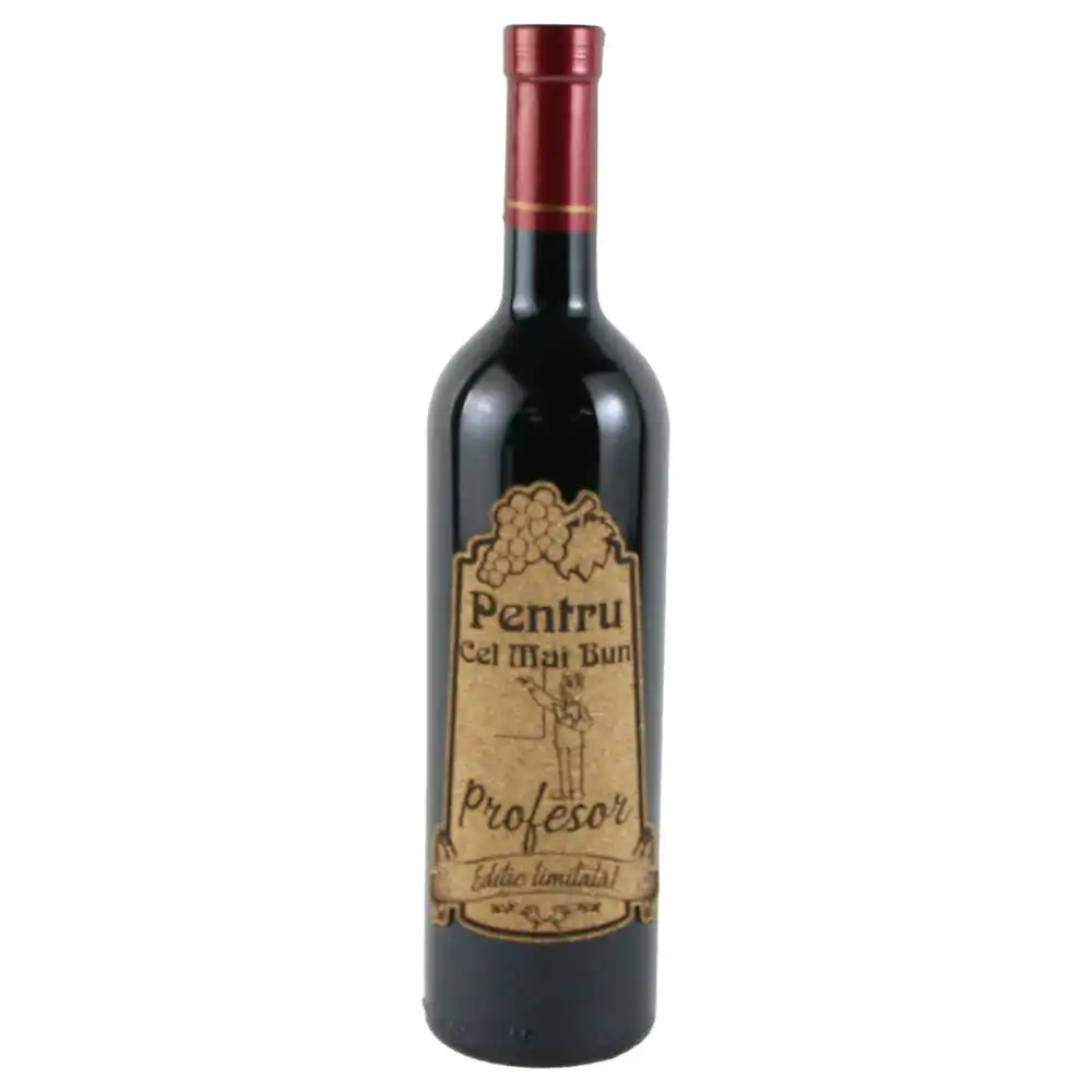 Vin rosu 750 ml "Pentru cel mai bun Profesor" cu eticheta personalizata din pluta