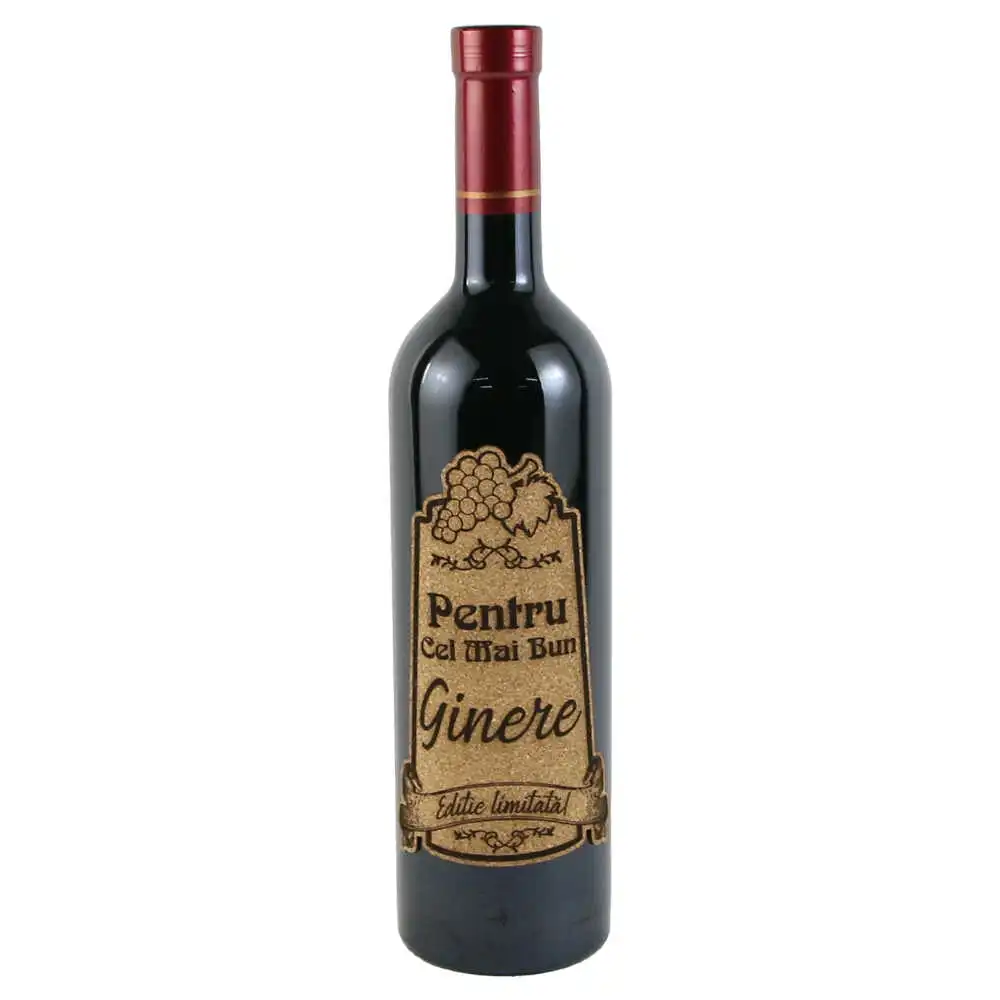 Vin rosu 750 ml "Pentru cel mai bun Ginere" cu eticheta personalizata din pluta