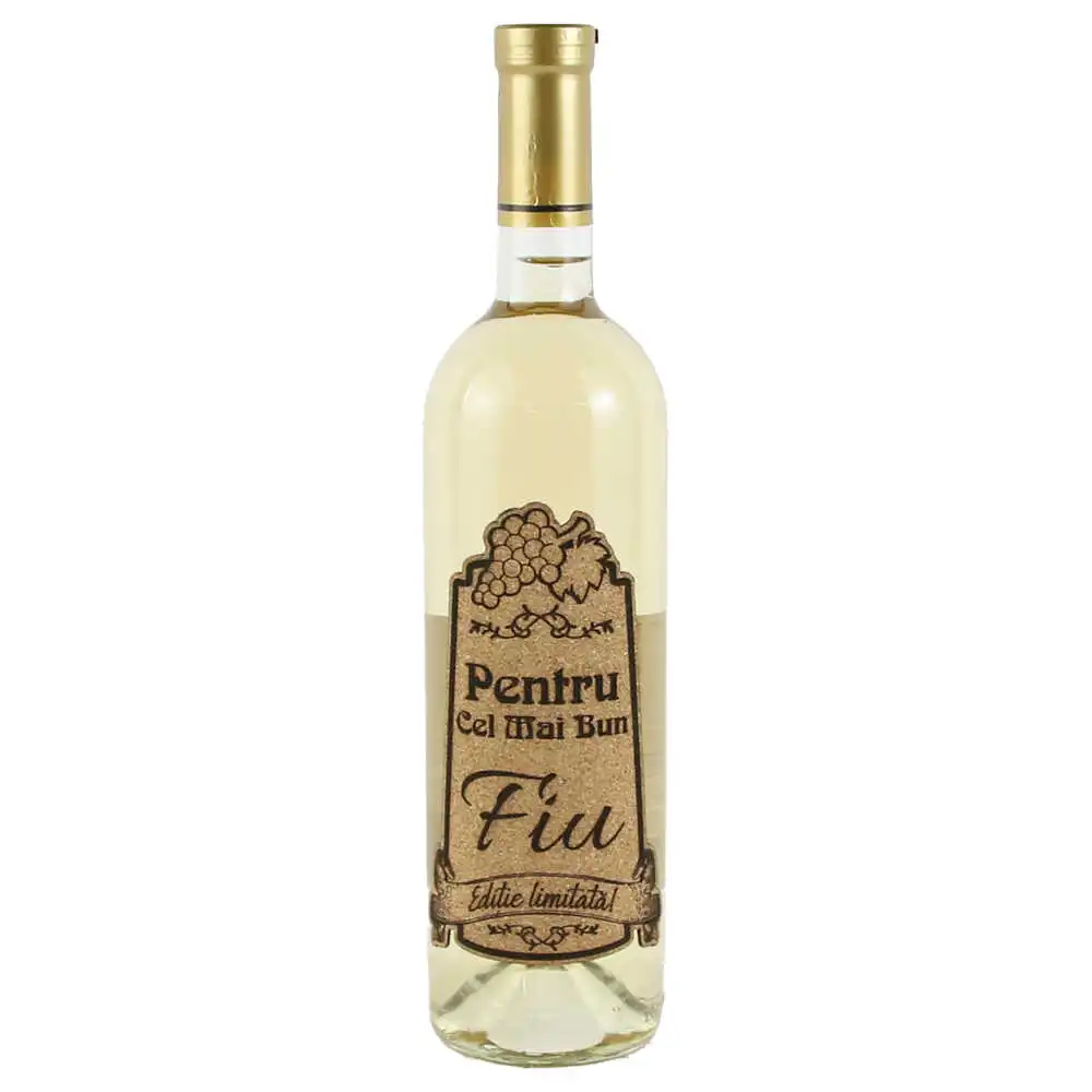 Vin alb 750 ml "Pentru cel mai bun Fiu" cu eticheta personalizata din pluta Vin alb 750 ml "Pentru cel mai bun Fiu" cu eticheta personalizata din pluta