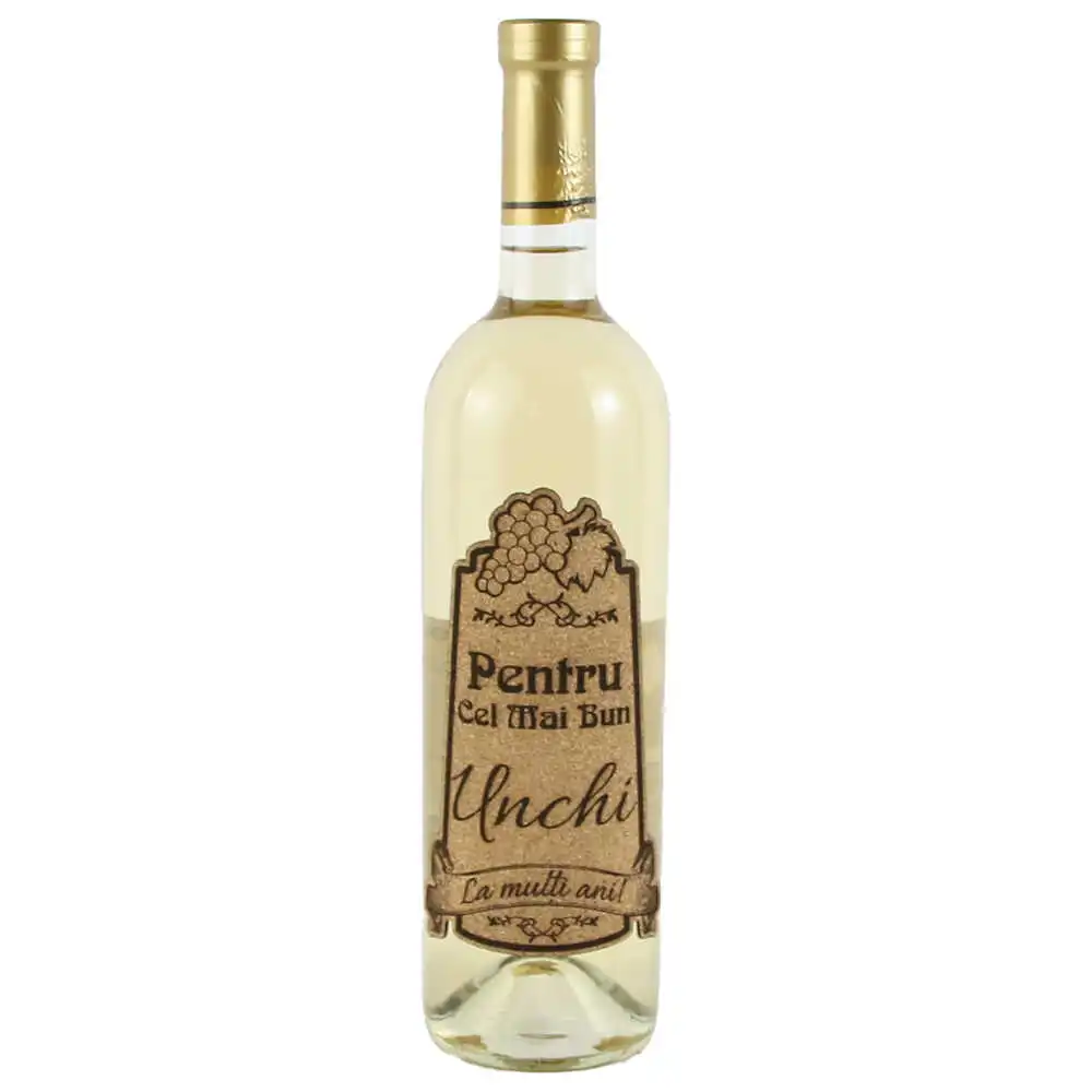 Vin alb 750 ml "Pentru cel mai bun Unchi" cu eticheta personalizata din pluta