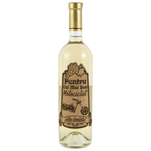 Vin alb 750 ml "Pentru cel mai bun Motociclist" cu eticheta personalizata din pluta