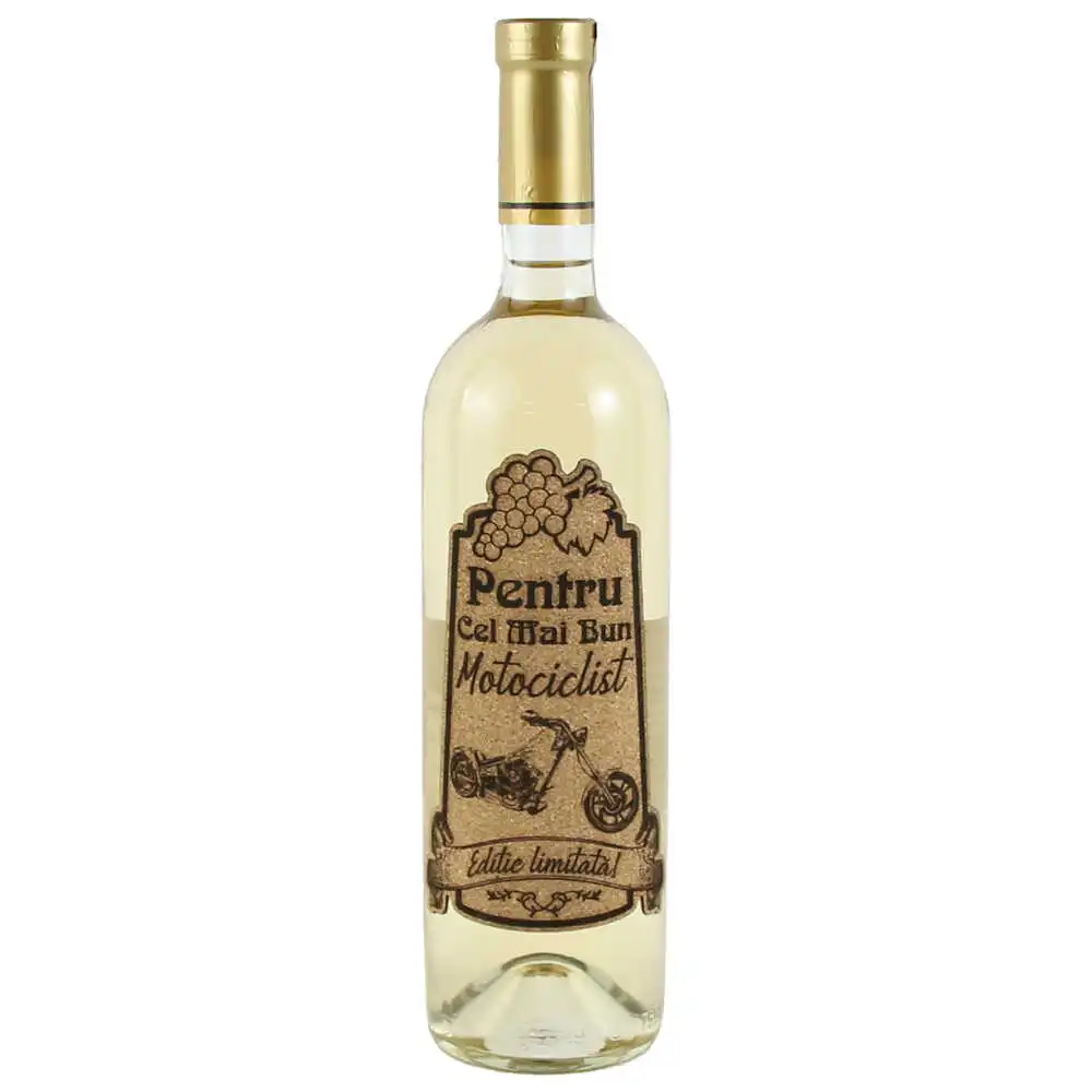 Vin alb 750 ml "Pentru cel mai bun Motociclist" cu eticheta personalizata din pluta Vin alb 750 ml "Pentru cel mai bun Motociclist" cu eticheta personalizata din pluta