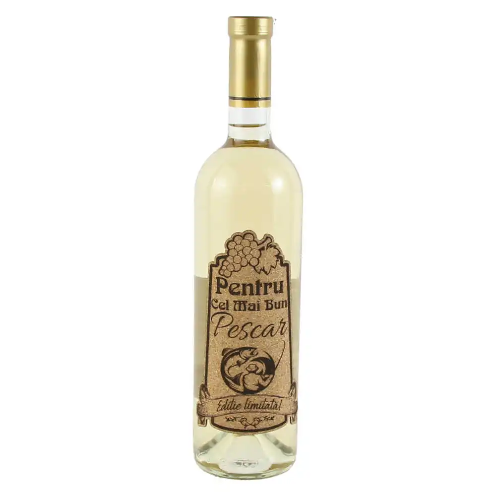 Vin alb 750 ml "Pentru cel mai bun Pescar" cu eticheta personalizata din pluta Vin alb 750 ml "Pentru cel mai bun Pescar" cu eticheta personalizata din pluta