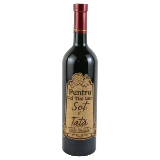 Vin rosu 750 ml "Pentru cel mai bun Sot si Tata" cu eticheta personalizata din pluta