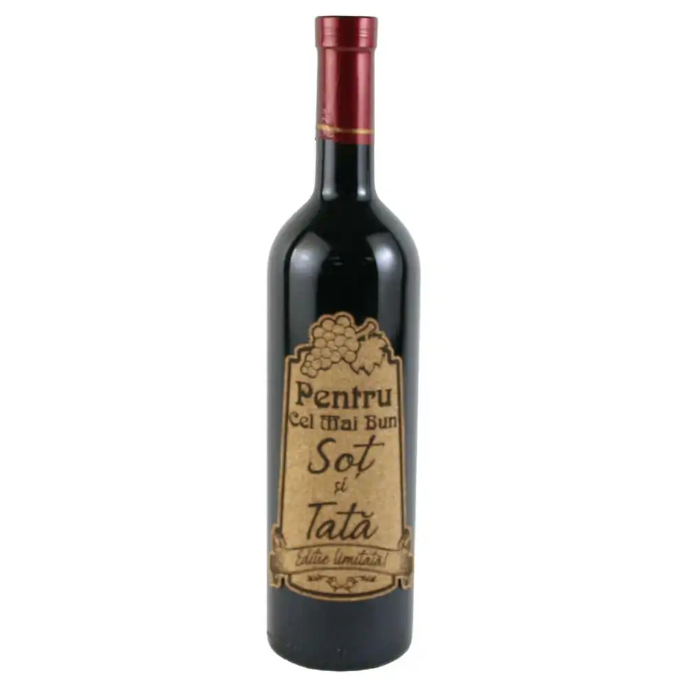 Vin rosu 750 ml "Pentru cel mai bun Sot si Tata" cu eticheta personalizata din pluta