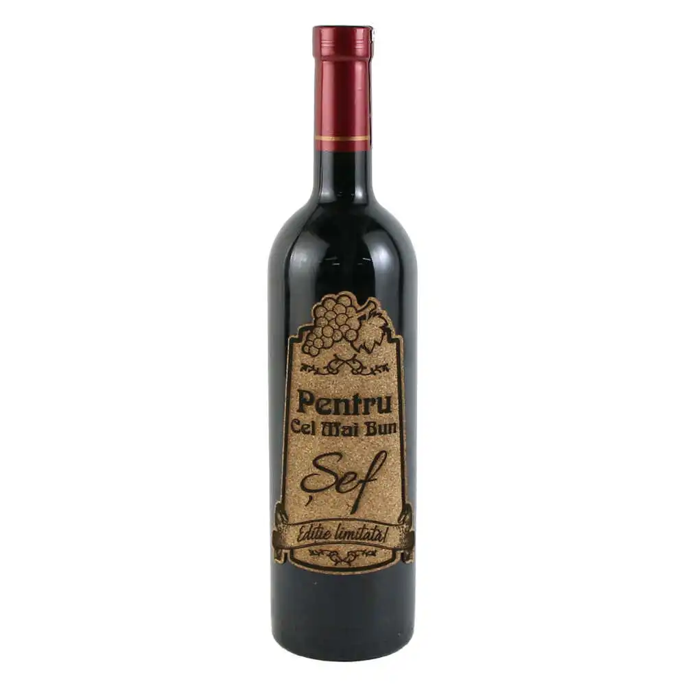 Vin rosu 750 ml "Pentru cel mai bun Sef" cu eticheta personalizata din pluta